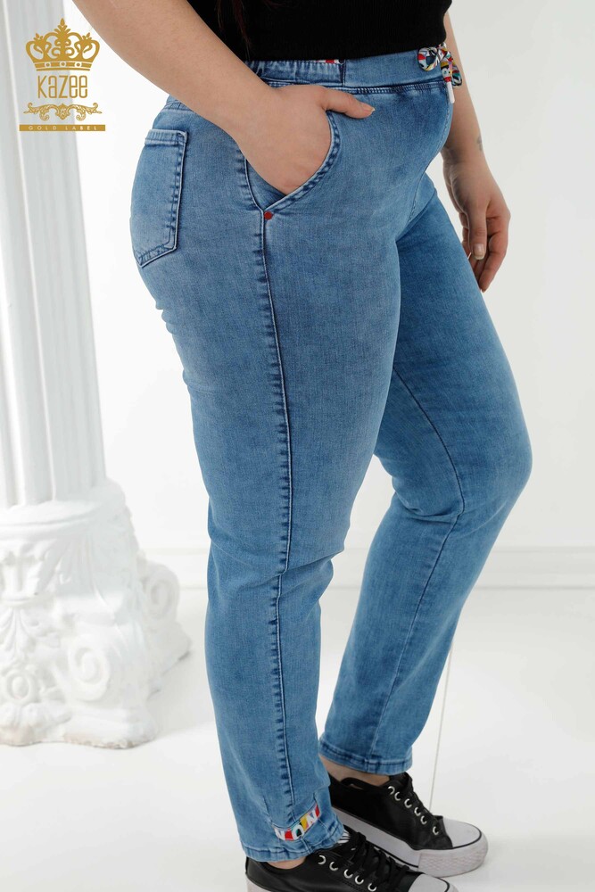 Jeans da donna all'ingrosso con elastico in vita blu - 3679 | KAZEE - 6