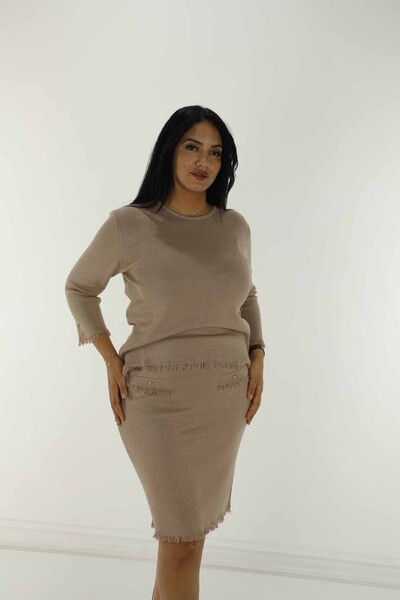 Double Knitted Set Long Sleeve Beige - 30868 | KAZEE - Thumbnail