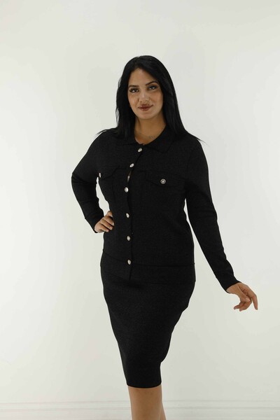 Two Piece Knitwear Set Long Sleeve Black - 30693 | KAZEE - Thumbnail