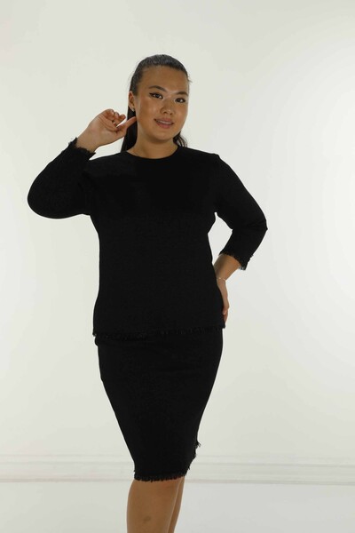 Two Piece Knitwear Set Long Sleeve Black - 30868 | KAZEE - Thumbnail