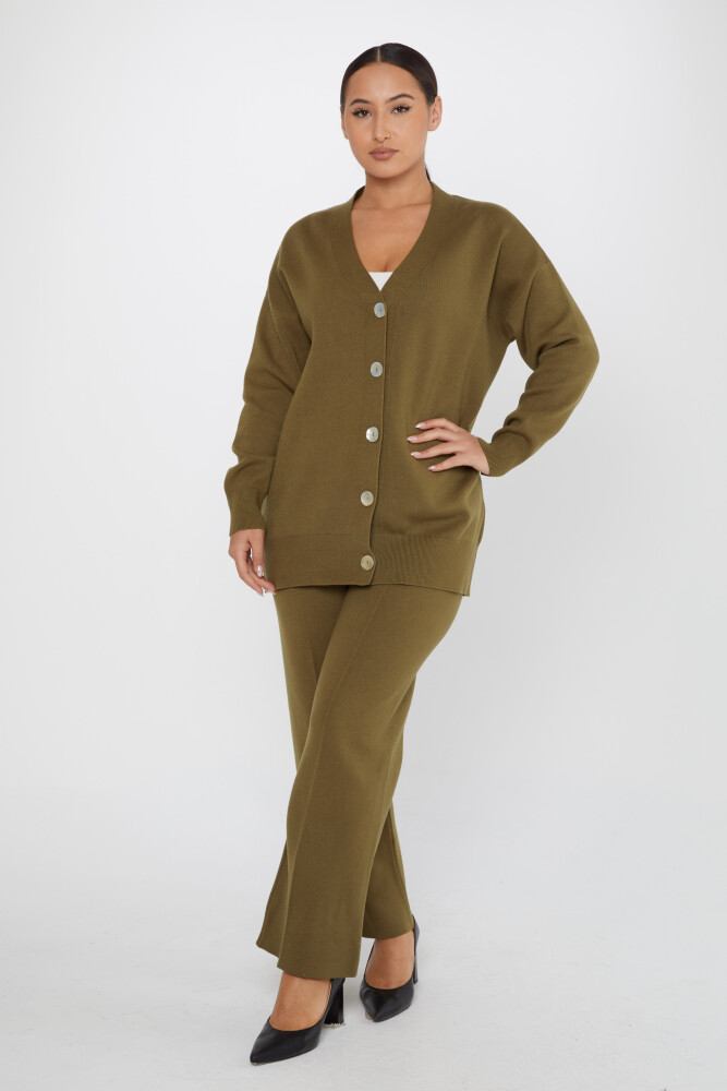 Doppelter Anzug mit Taillenbund und Knöpfen, lange Ärmel, Khaki – 30760 | KAZEE (3er-Set M-L-XL) - 1