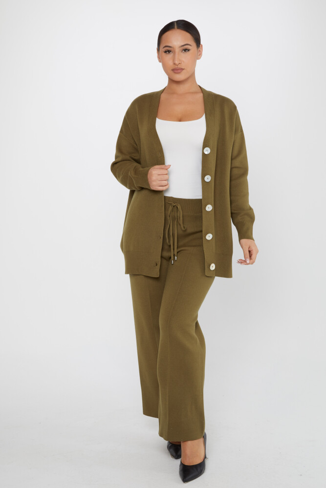 Doppelter Anzug mit Taillenbund und Knöpfen, lange Ärmel, Khaki – 30760 | KAZEE (3er-Set M-L-XL) - 2