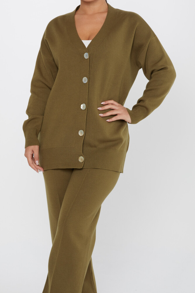 Doppelter Anzug mit Taillenbund und Knöpfen, lange Ärmel, Khaki – 30760 | KAZEE (3er-Set M-L-XL) - 3