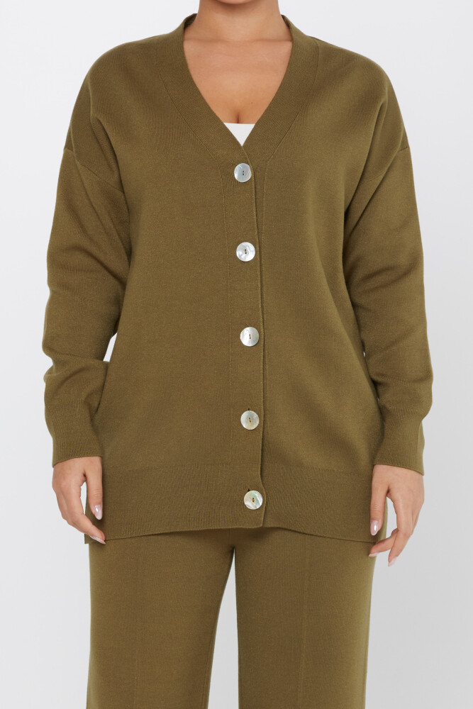 Doppelter Anzug mit Taillenbund und Knöpfen, lange Ärmel, Khaki – 30760 | KAZEE (3er-Set M-L-XL) - 4