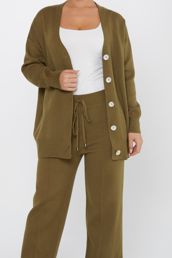 Doppelter Anzug mit Taillenbund und Knöpfen, lange Ärmel, Khaki – 30760 | KAZEE (3er-Set M-L-XL) - 6