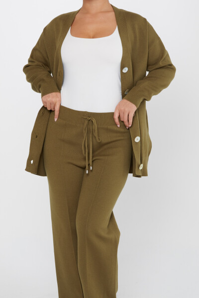 Doppelter Anzug mit Taillenbund und Knöpfen, lange Ärmel, Khaki – 30760 | KAZEE (3er-Set M-L-XL) - 7