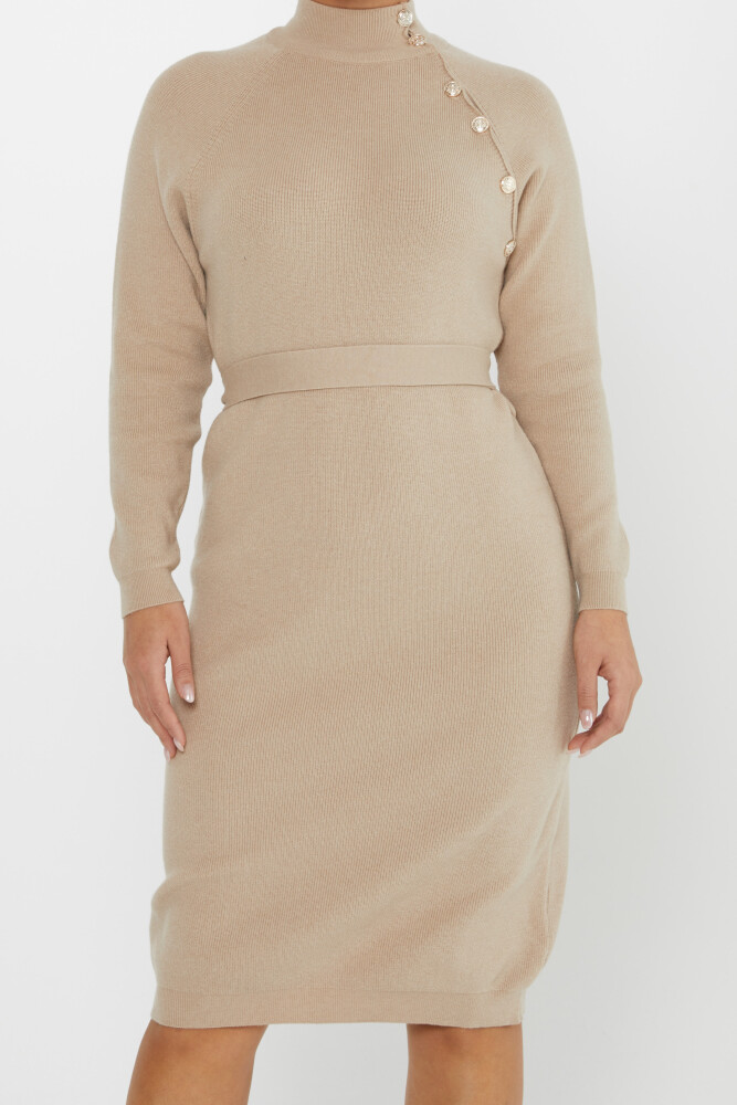 Kleid mit Knöpfen, Taillenband, langen Ärmeln, Beige – 30283 | KAZEE (4er-Set S-M-L-XL) - 4