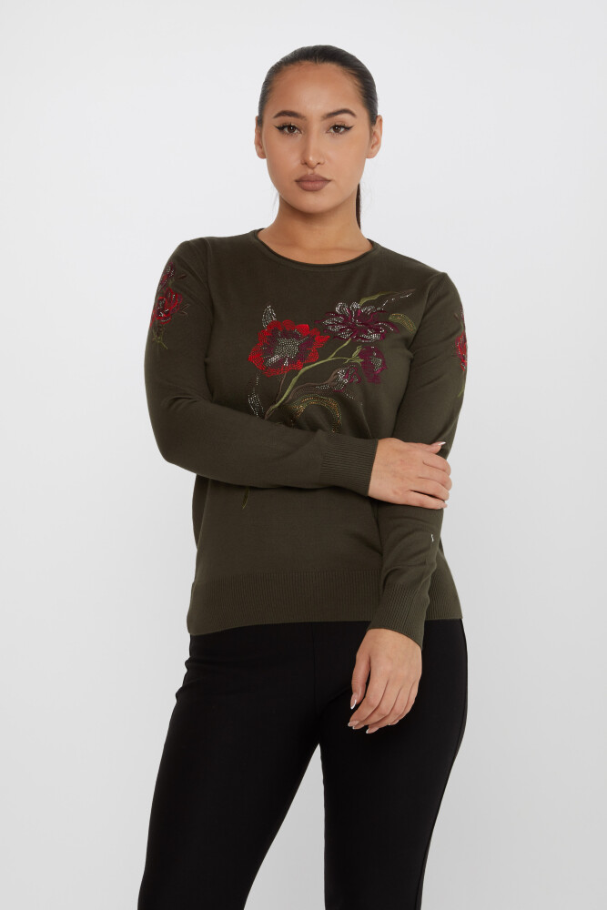 Sweter z dzianiny Kwiat Haftowany Kamień Haftowany Vert - 31673 | KAZEE (zestaw 3 sztuk L-XL-2XL) - 1