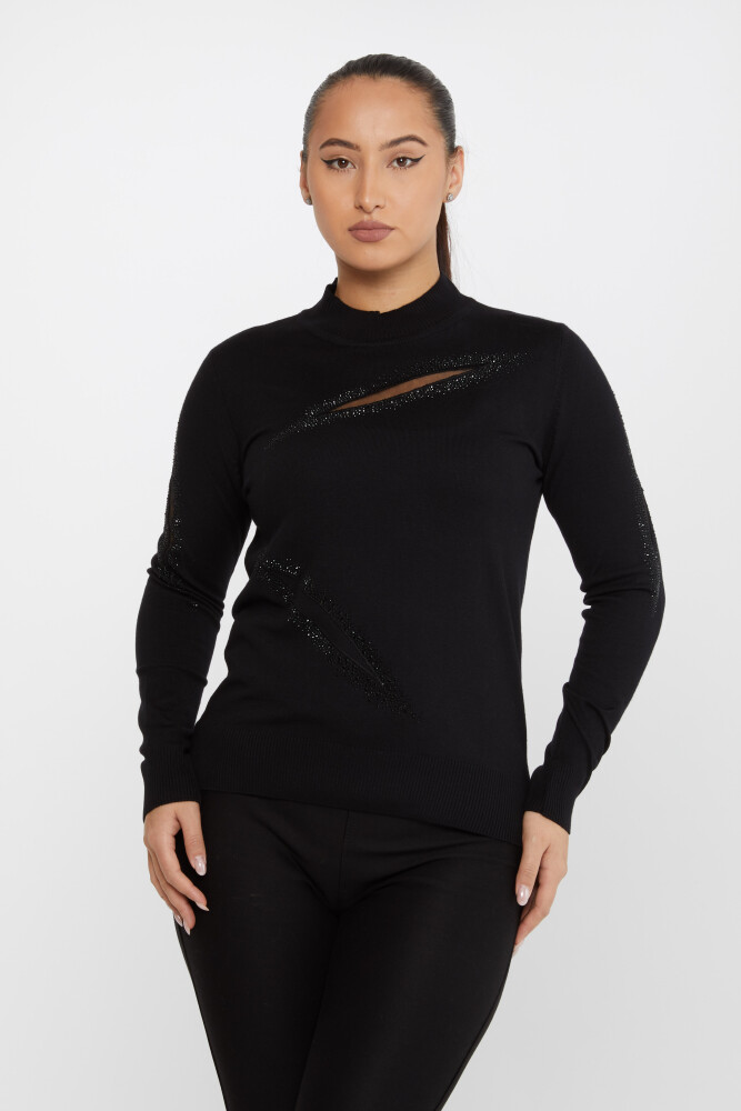 Sweter z dzianiny Kamień Haftowany Tiul Czarny - 30090 | KAZEE (zestaw 4 sztuk M-L-XL-2XL) - 1