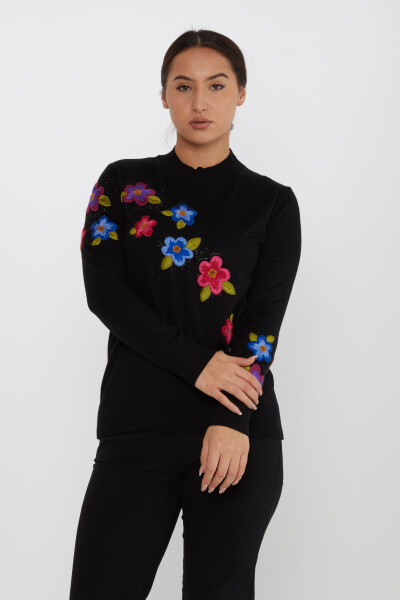 Sweter z dzianiny Kwiat Haftowany Kamień Czarny - 31684 | KAZEE (zestaw 3 sztuk XL-2XL-3XL) - 2