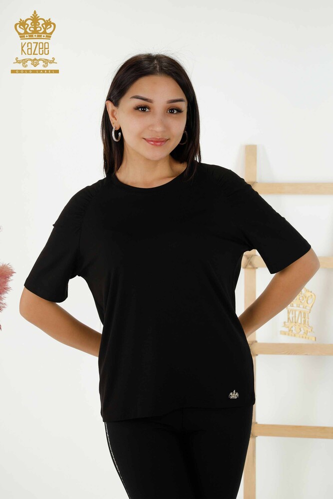 Bluză cu ridicata pentru femei Basic Black - 79219 | KAZEE - 1