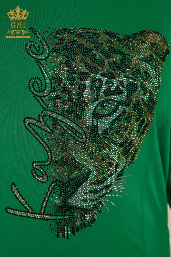 Bluză de damă cu ridicata cu model leopard verde - 79040 | KAZEE - 3