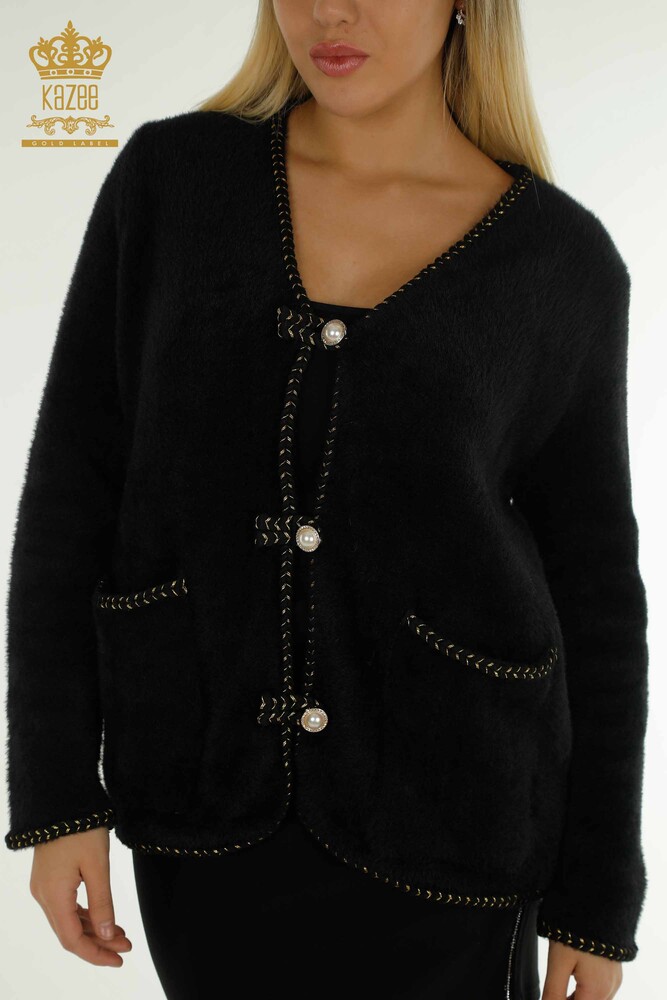 Cardigan Angora pentru femei negru cu nasturi perla - 30264 | KAZEE - 2