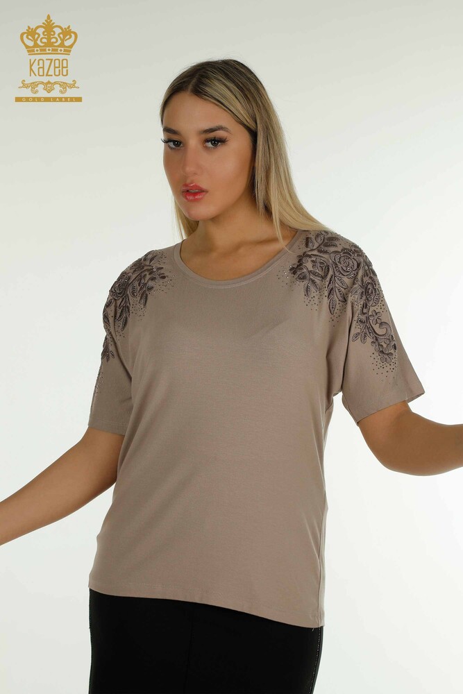 Bluza de dama cu ridicata din nurca brodata cu piatra - 79097 | KAZEE - 1