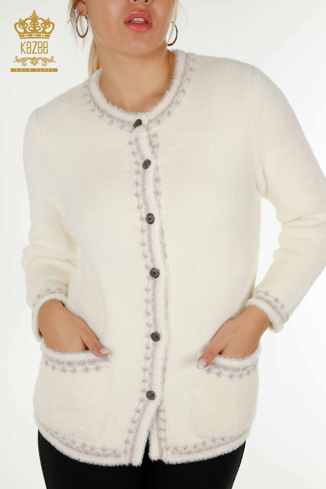 Cardigan de damă Angora cu două buzunare Ecru - 30371 | KAZEE - 2