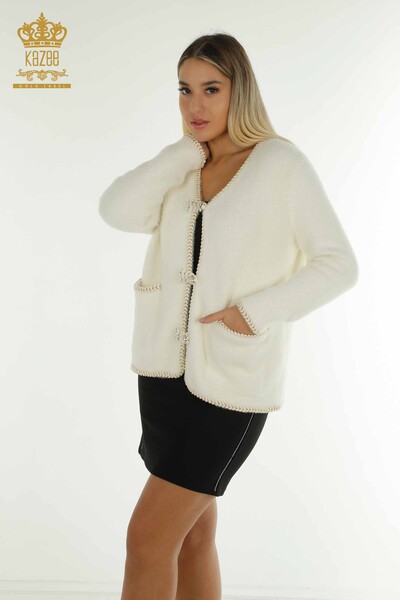 Cardigan Angora pentru femei cu nasturi perla Ecru - 30264 | KAZEE - 1