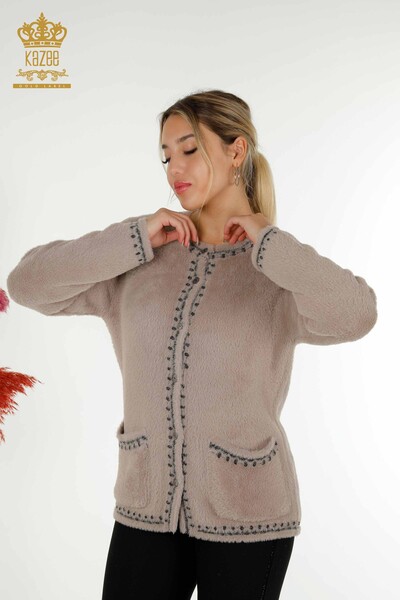 Cardigan cu ridicata pentru femei Angora, cu două buzunare, nurcă - 30371 | KAZEE - 1