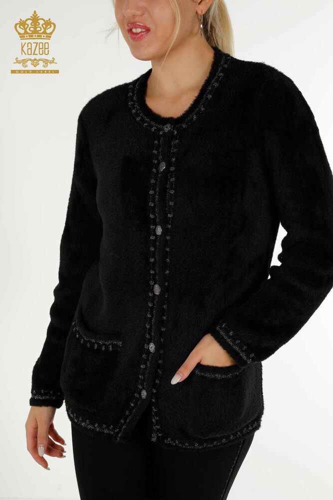 Cardigan cu ridicata pentru femei Angora cu două buzunare negru - 30371 | KAZEE - 2