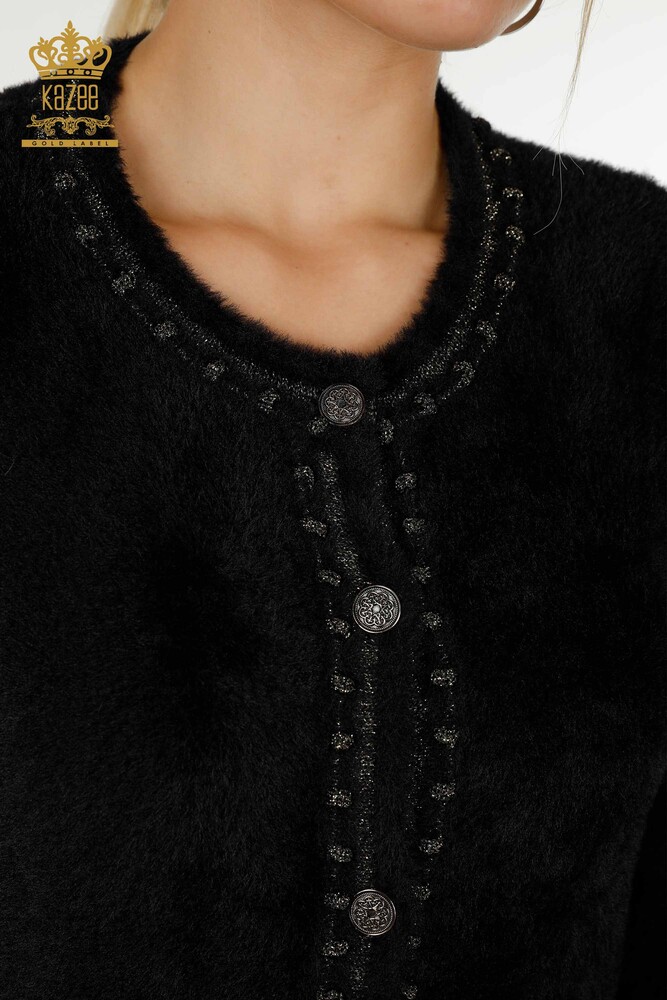 Cardigan cu ridicata pentru femei Angora cu două buzunare negru - 30371 | KAZEE - 3