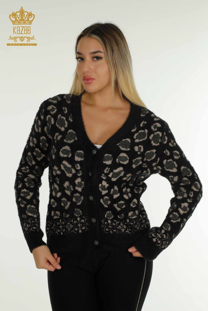 Cardigan de damă cu ridicata Angora leopard cu model negru - 30666 | KAZEE - 1