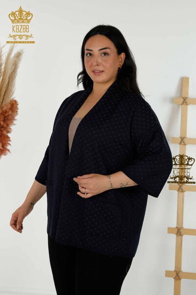 Cardigan en-gros pentru femei cu detaliu de buzunar Bleumarin - 30056 | KAZEE 