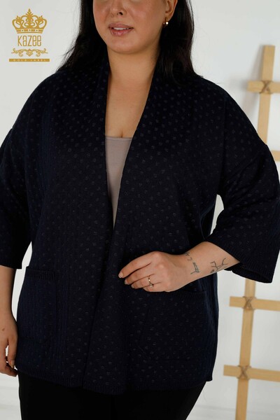 Cardigan en-gros pentru femei cu detaliu de buzunar Bleumarin - 30056 | KAZEE - 2