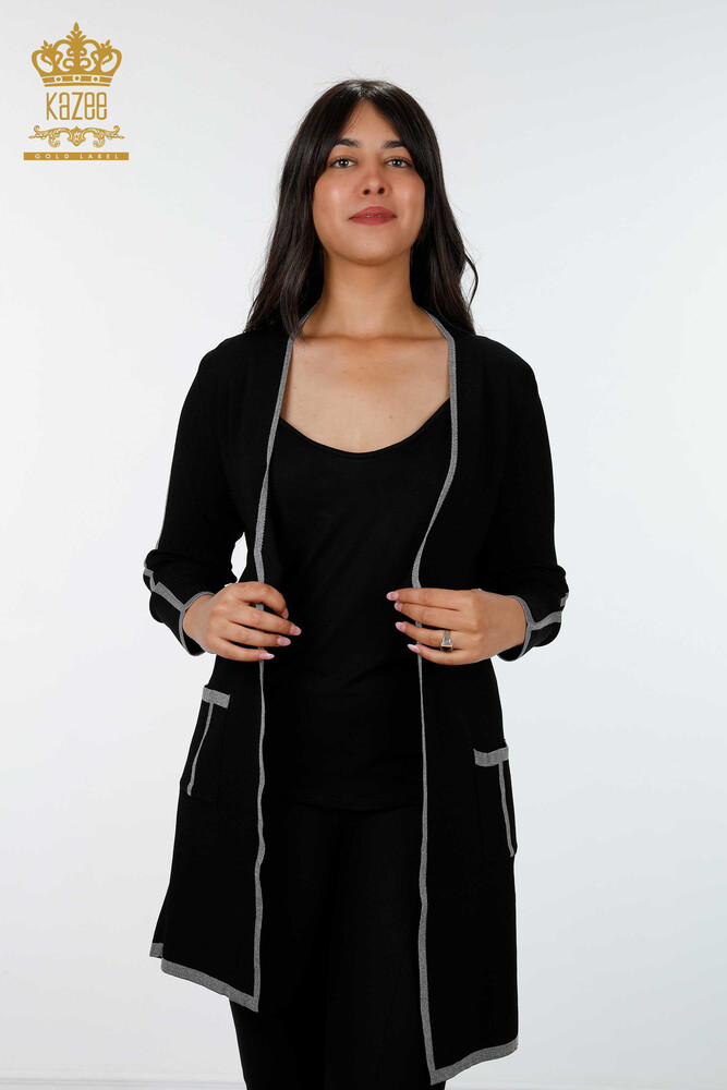 Maneci cardigan cu ridicata pentru femei cu buzunare laterale cu dungi - 14269 | KAZEE - 22