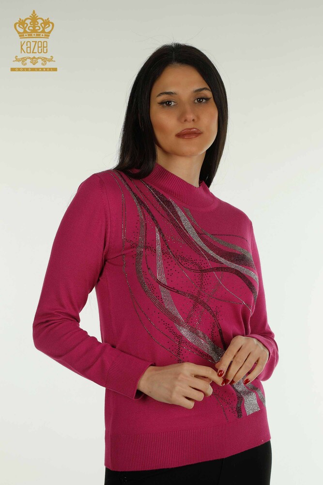 En-gros Tricotaj de damă Pulover - Cristal Pietre brodate - Fucsia - 30469 | KAZEE - 1