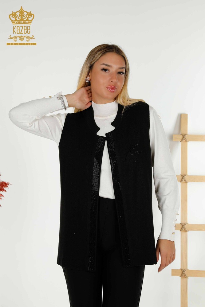 Vesta scurta de dama cu ridicata, brodata cu piatra neagra - 30409 | KAZEE - 1