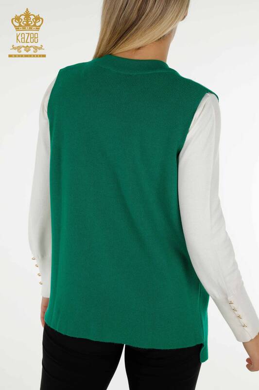 Vesta scurta de dama cu ridicata verde brodata cu piatra - 30411 | KAZEE