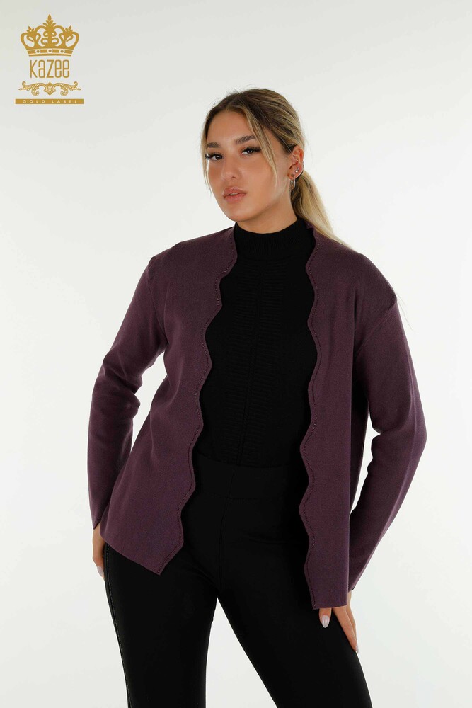 Vesta scurta de dama cu ridicata cu piatra brodata violet - 30274 | KAZEE - 1