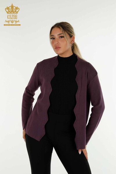 Vesta scurta de dama cu ridicata cu piatra brodata violet - 30274 | KAZEE 