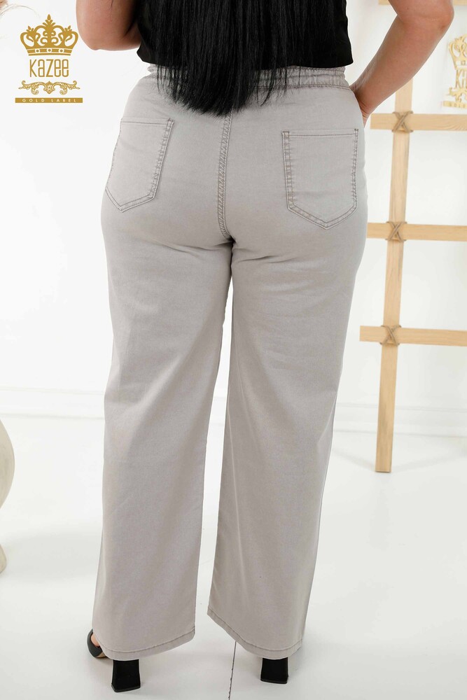 Pantaloni en-gros de damă cu talie elastică bej - 3672 | KAZEE - 7