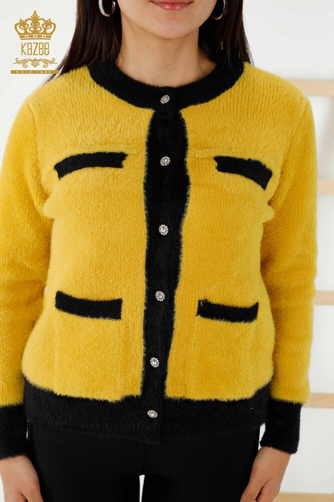 Tricotaj cu ridicata pentru femei Cardigan Angora Buttoned Yellow - 30094 | KAZEE - 2