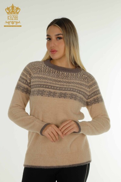 Pulover de tricotaj pentru damă cu ridicata - Angora - Cu model - Bej - 30681 | KAZEE 