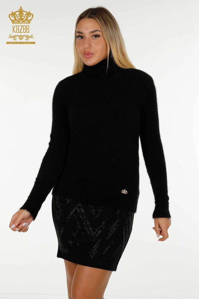 En-gros Tricotaj de damă Pulover - Angora - Turtleneck - Cu Logo - Negru - 12046 | KAZEE - 1