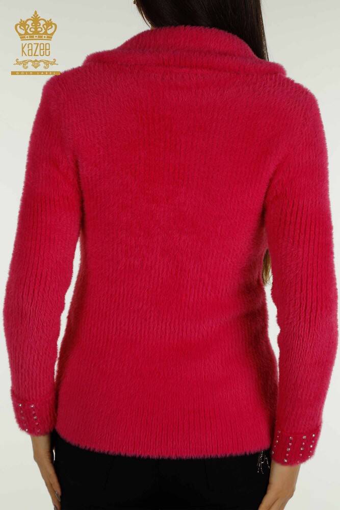 Tricotaj de damă cu ridicata - Angora - Mărgele de piatră - Fuchsia - 30769 | KAZEE - 8