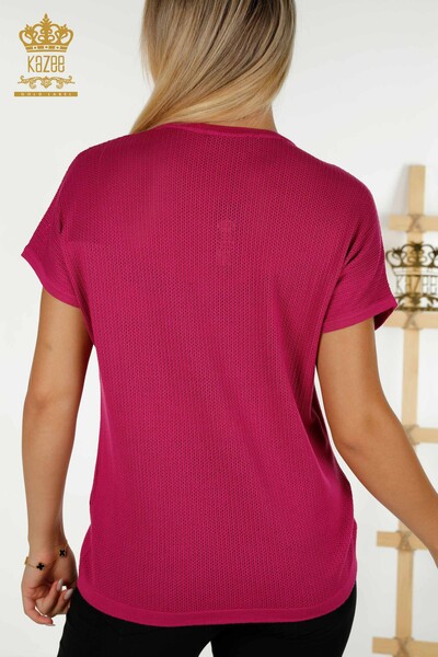 En-gros tricotaje de damă pulover - Piatră Brodate - fucsia - 30501 | KAZEE - 7