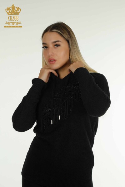 En-gros Tricotaj de damă Pulover - Cu glugă - Angora - Negru - 40008 | KAZEE 