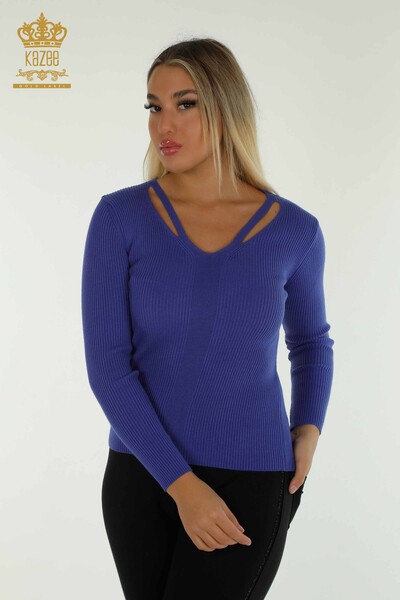 En-gros Tricotaj pentru femei Pulover - Guler Detaliat - Violet - 30392 | KAZEE - 2