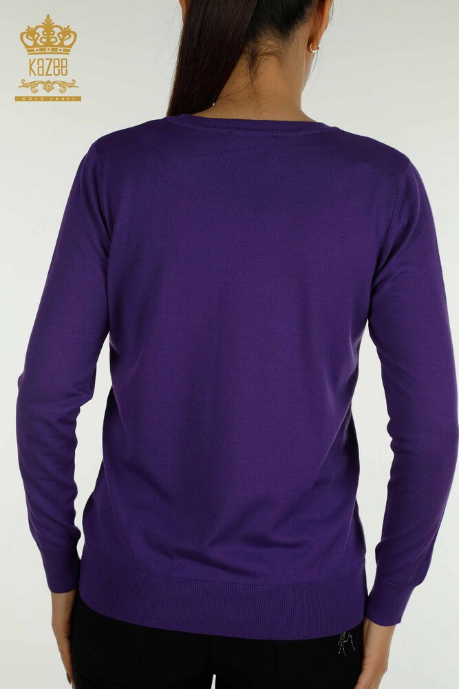 En-gros Tricotaj de damă Pulover - De bază - Cu Logo - Violet - 11052 | KAZEE - 6