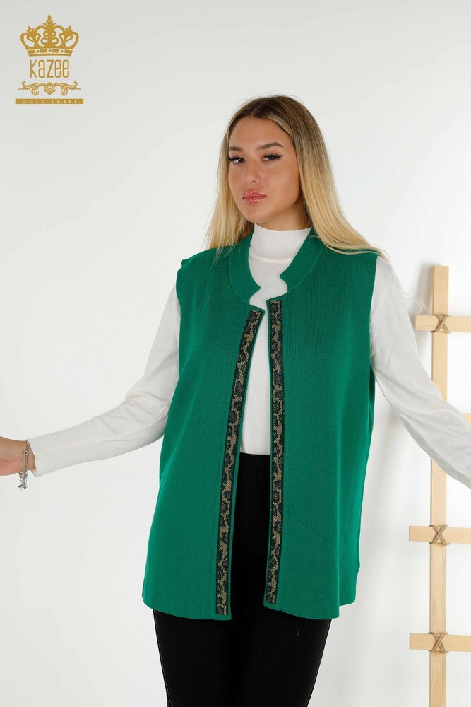 Vesta cu ridicata pentru femei scurta verde cu model leopard - 30311 | KAZEE - 1