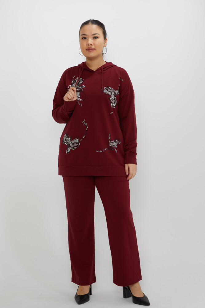 Eşofman Takımı Kapüşon Detaylı Bordo - 17897 | KAZEE (3'lü Set M-L-XL) - 1