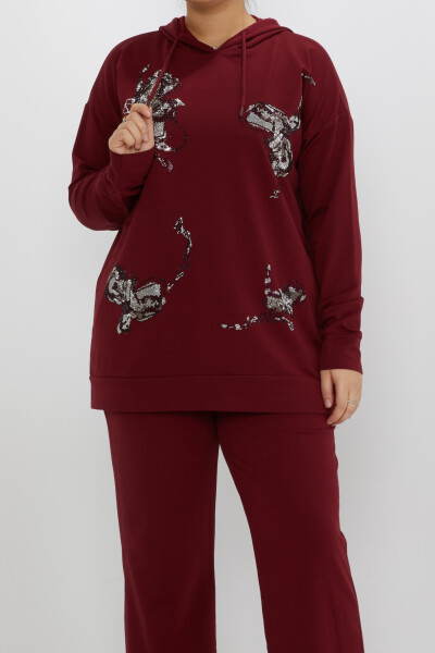 Eşofman Takımı Kapüşon Detaylı Bordo - 17897 | KAZEE (3'lü Set M-L-XL) - 2