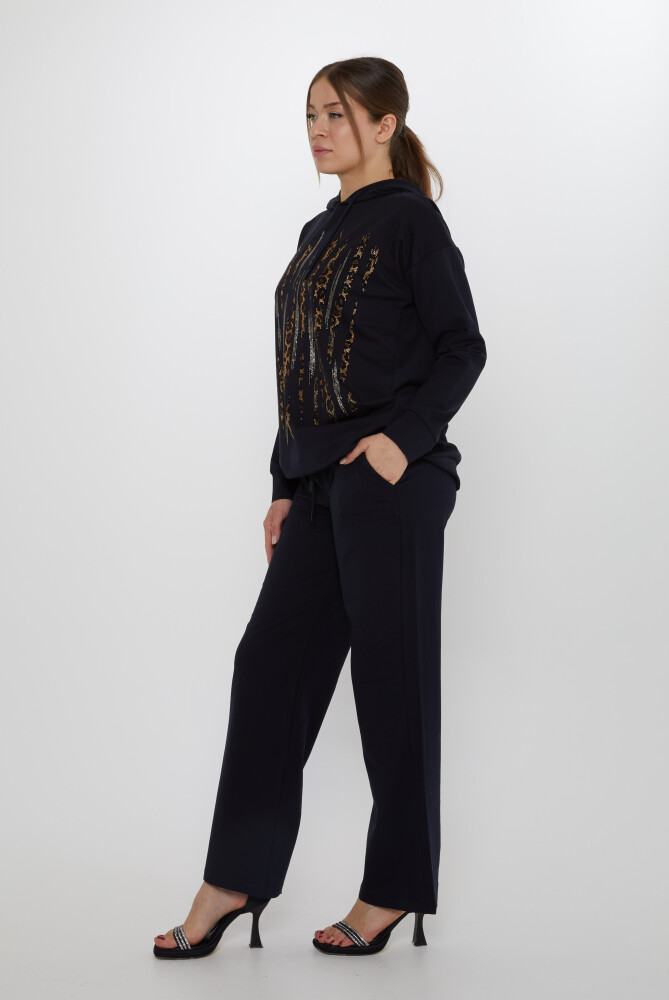 Eşofman Takımı Leopar Taş İşlemeli Lacivert - 17901 | KAZEE (3'lü Set M-L-XL) - 7