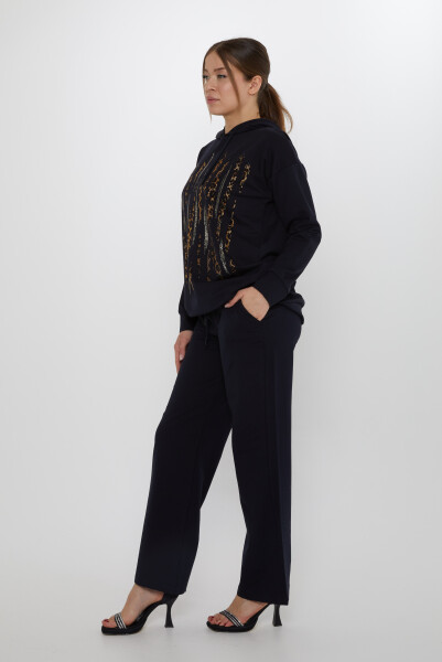 Eşofman Takımı Leopar Taş İşlemeli Lacivert - 17901 | KAZEE (3'lü Set M-L-XL) - 7