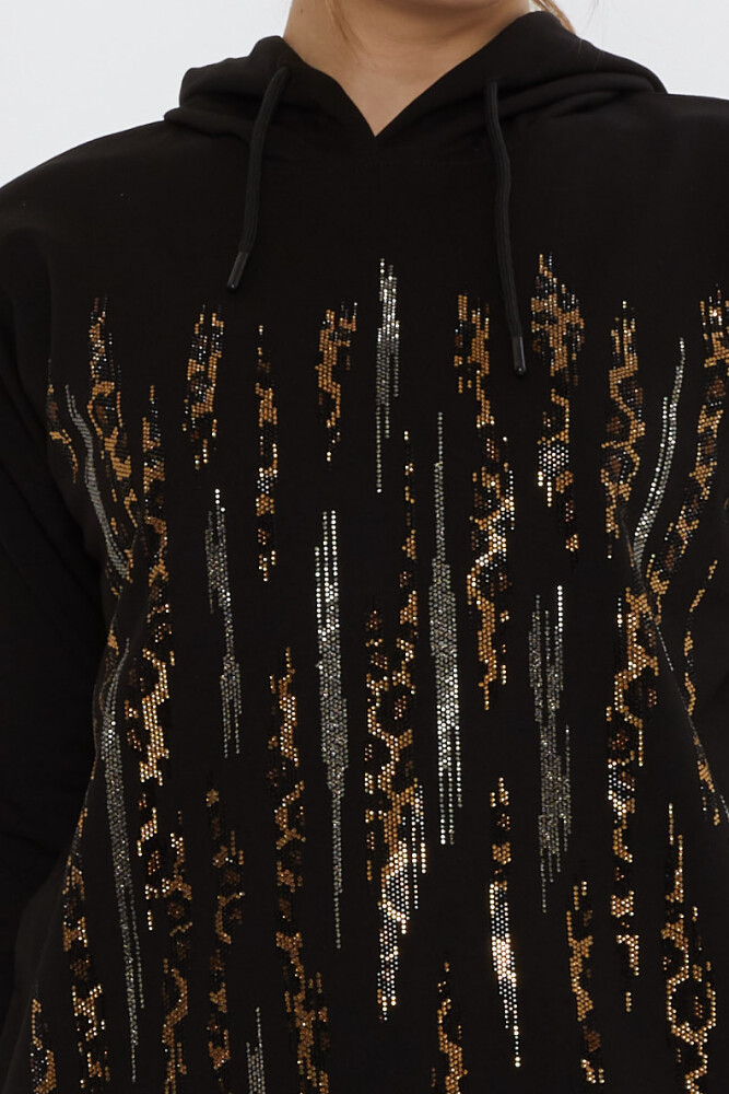 Eşofman Takımı Leopar Taş İşlemeli Siyah - 17901 | KAZEE (3'lü Set M-L-XL) - 5
