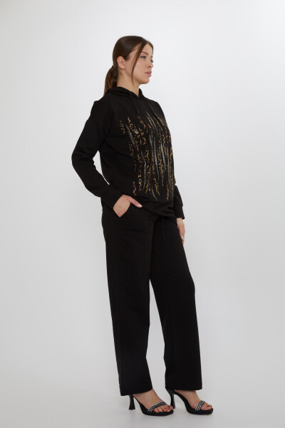 Eşofman Takımı Leopar Taş İşlemeli Siyah - 17901 | KAZEE (3'lü Set M-L-XL) - 6