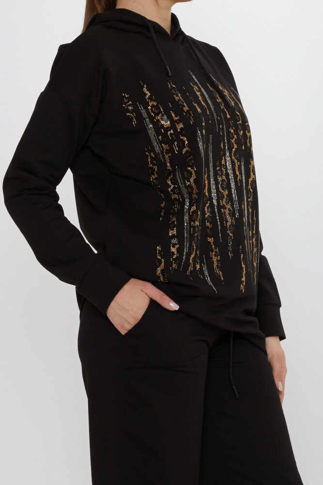 Eşofman Takımı Leopar Taş İşlemeli Siyah - 17901 | KAZEE (3'lü Set M-L-XL) - 7