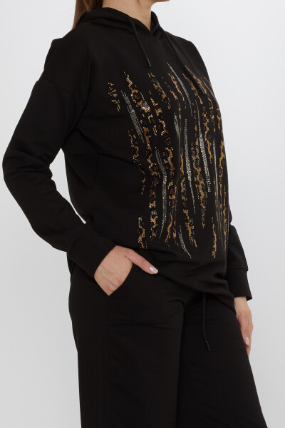 Eşofman Takımı Leopar Taş İşlemeli Siyah - 17901 | KAZEE (3'lü Set M-L-XL) - 7